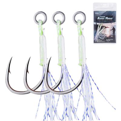 Goture Assist Luminous Single Feather Sprid Lure Metal Jig Rear Shore with 20 White Hooks, Bluefish, Rings, Hooks, Hooks, Jigging/Slow