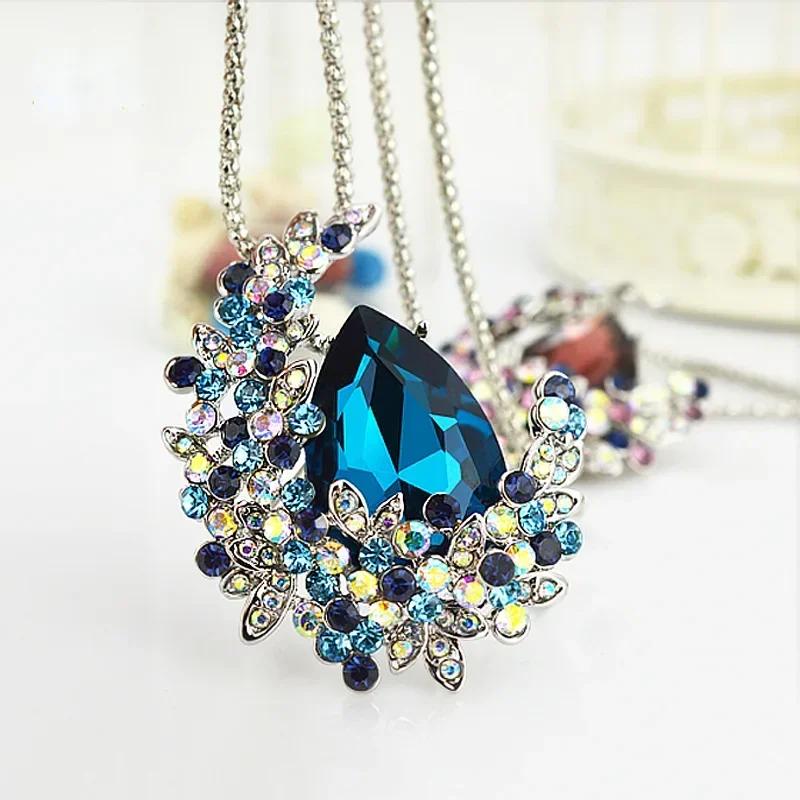 Long Necklaces & Pendants Vinatge Blue Square Necklace for Women Fashion Collier Femme