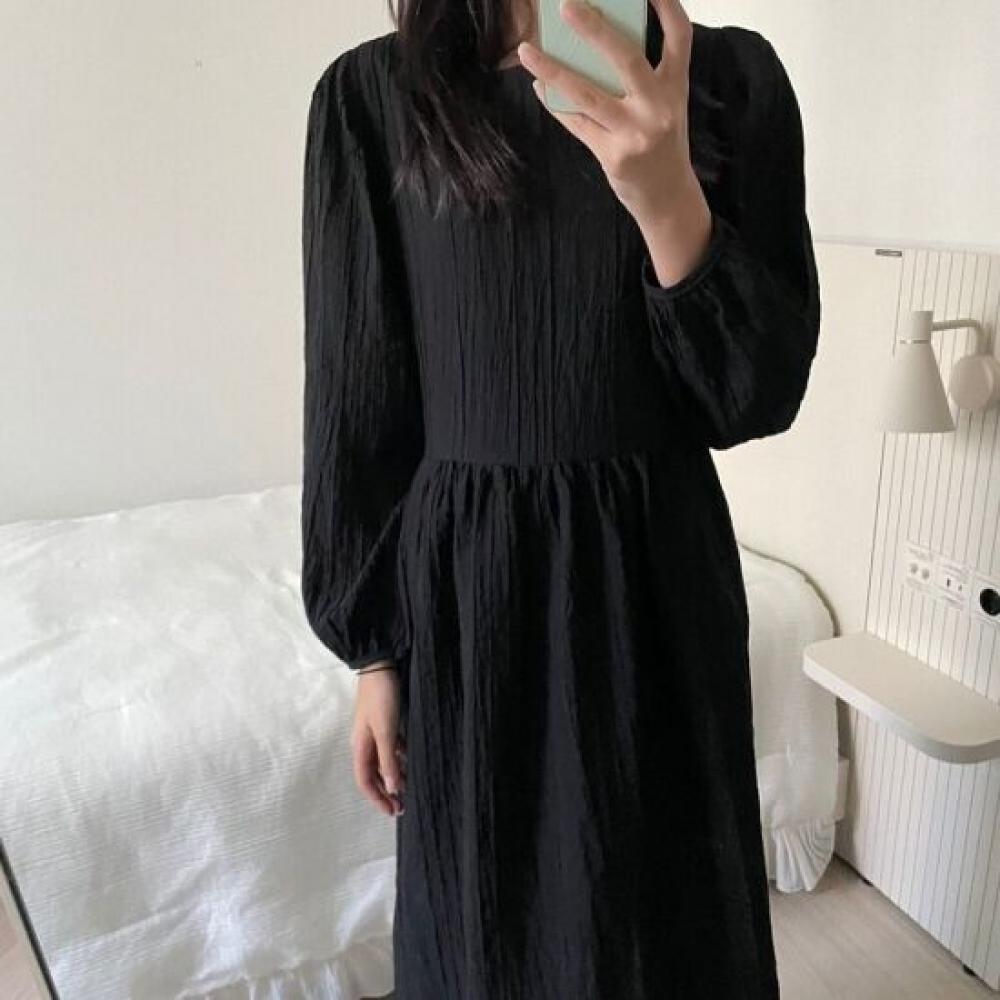Mizqz Women Loose Fit Autumn Wrinkle Long Dress 4 Colors