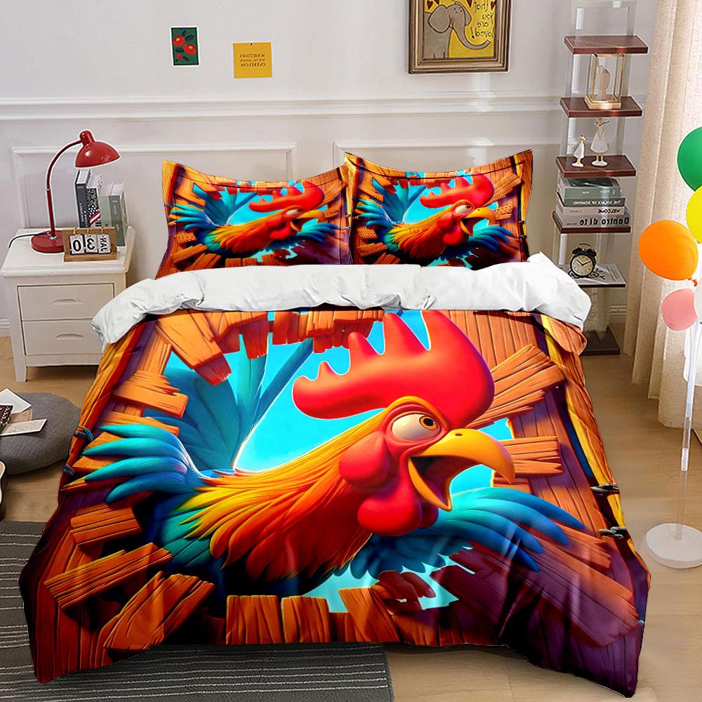 Colorful Rooster Themed Decor Set  Kid'S And Adults' Bedroom Decor, Exquisite Three-Piece Bedding Set Gift