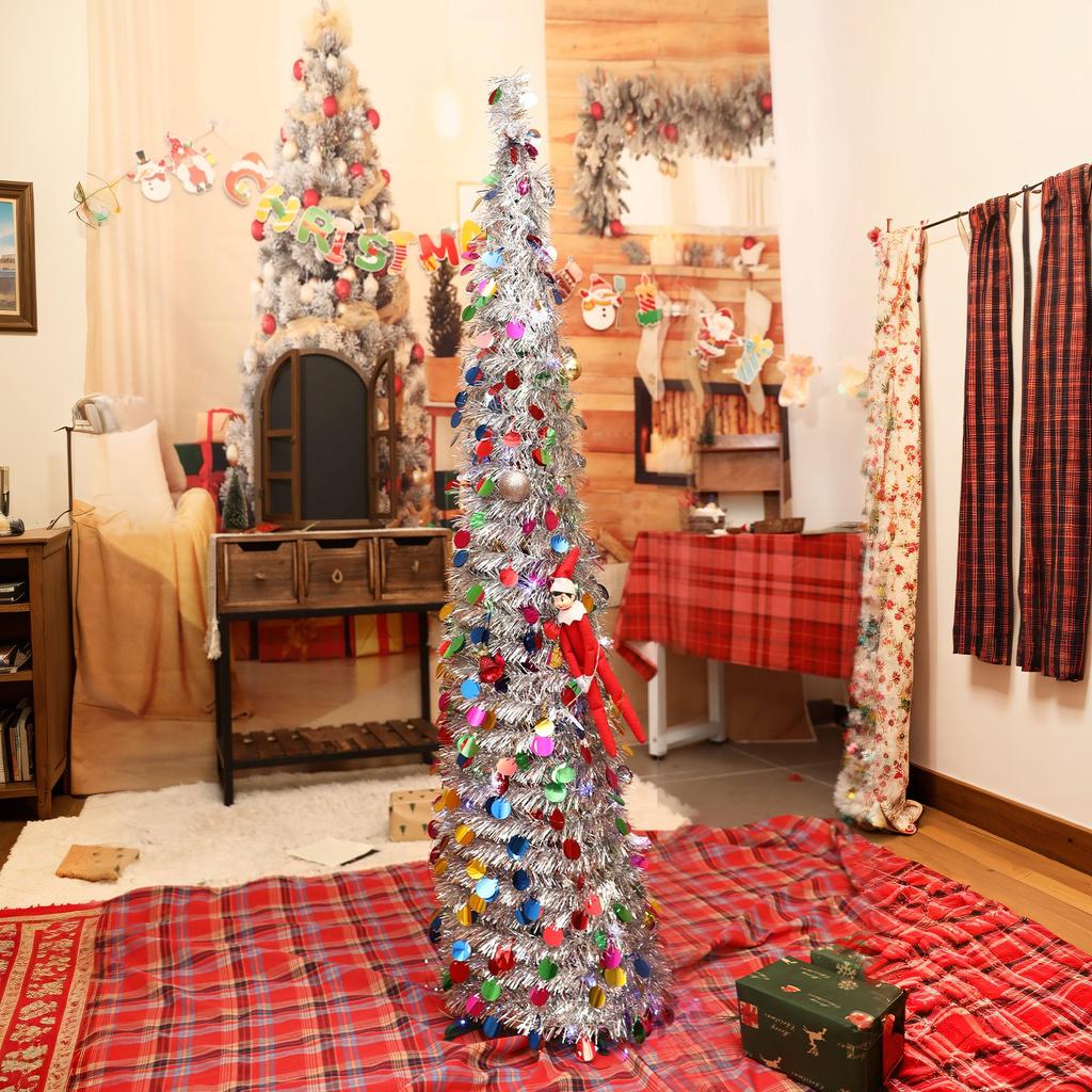 5FT Weihnachtsbaumschmuck für den Innenbereich, künstlicher Weihnachtsbaum, schmale Weihnachtsbäume oder Weihnachtsdekor für Zuhause, Zimmer, Wohnung