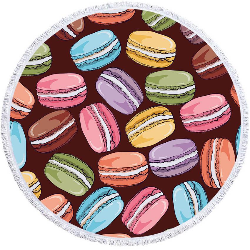 Macaron Donuts Cake Round Beach Towel Thick Shower Bath Towels Microfiber Summer Swim Circle Yoga Mat Blanket 150cm With Tassels