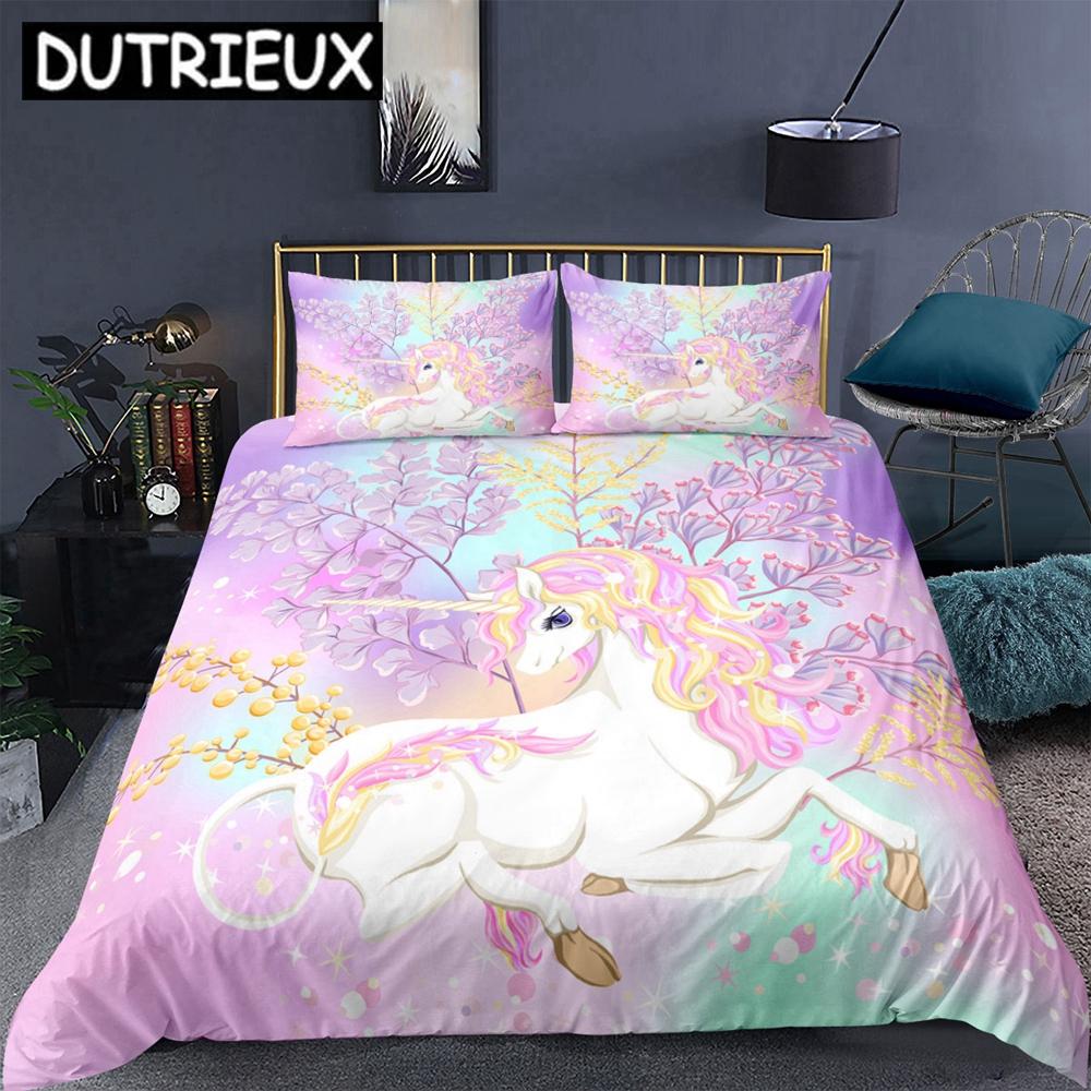 

Comforter 3D Unicorn Kids Animal Print Girl With Cartoon Quilt Comforter 2/3 Pcs Home Decor Bedding Sets Comforter (quilt)-EU Single(135*200cm)3pcs