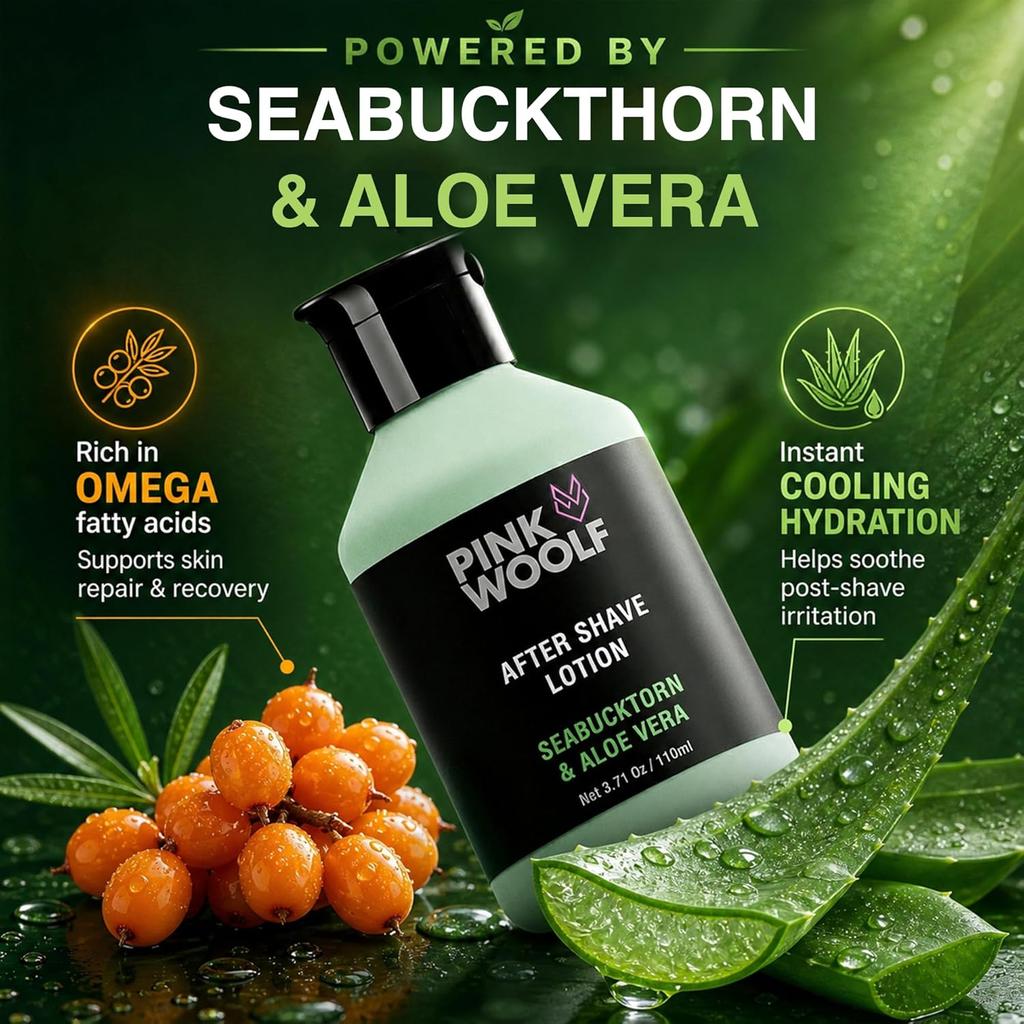 Pink Woolf After Shave Lotion for Men – Seabuckthorn & Aloe Vera | Sensitive Skin Post Shave Care | 110 ML