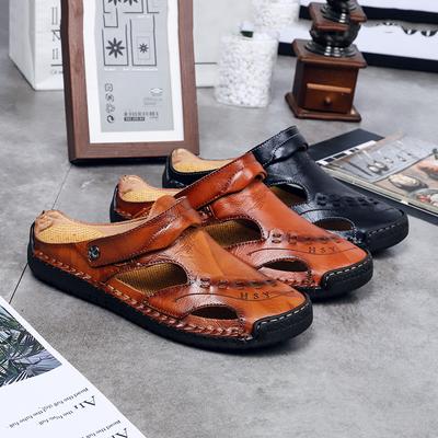 2025 Men Leather Sandals Summer Male Shoes Beach Sandals Handmade Comfortable Outdoor Casual Sneakers Classic Men Shoes Size 48