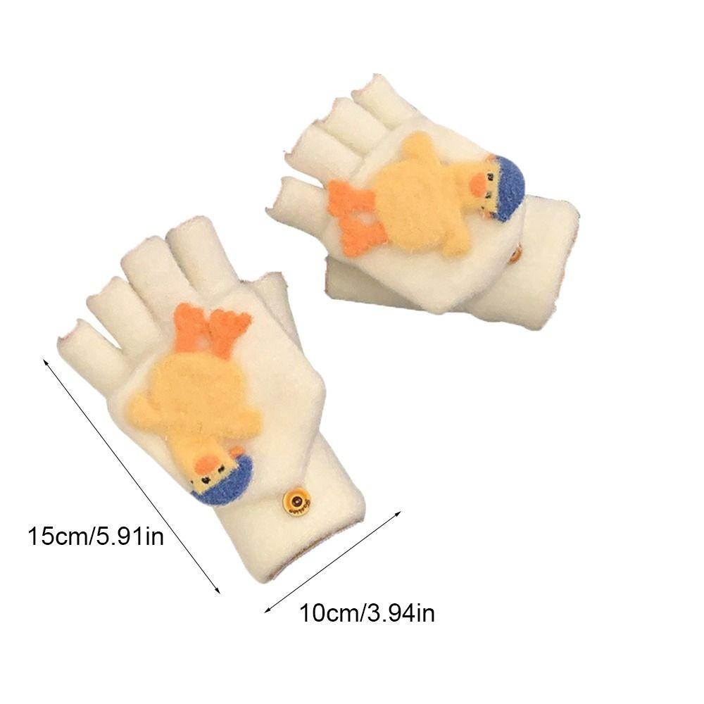 Kawaii Cartoon Flip Gloves Touch Screen Korean Style Half Finger Gloves Keep Warm Coldproof Winter Mittens Winter