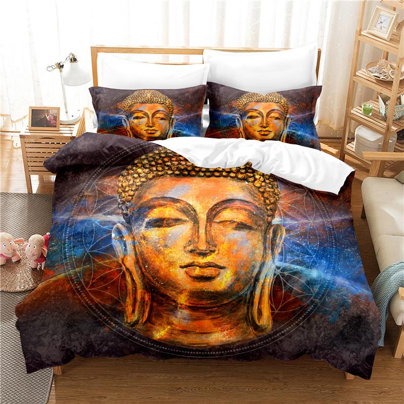 Buddha Statue Duvet Cover Set 3D Digital Printing Gold Queen King Size Bedding Set For Kids Boys Girls Polyester Comforter Set