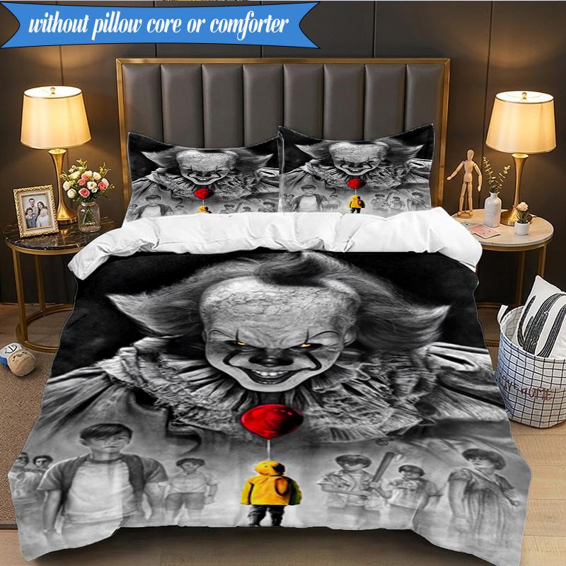 Scary Clown Horror 3pcs K-pop Music Group Bedding set,Ideal for Bedroom, Dormitory,Including Duvet Cover And 2pcs Pillowcases,Fan Gifts