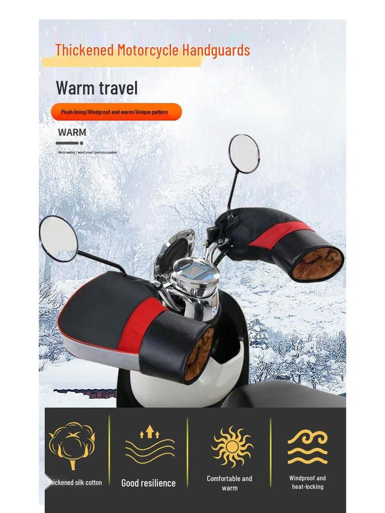 Warm Windproof Motorcycle & E-Bike Handlebar Gloves with Reflective Thickening for Winter