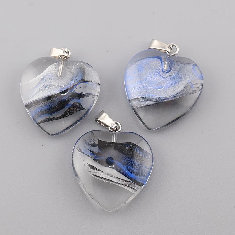 Heart-Shaped Crystal Glass Pendant Necklace with Colorful Natural Stone Accents