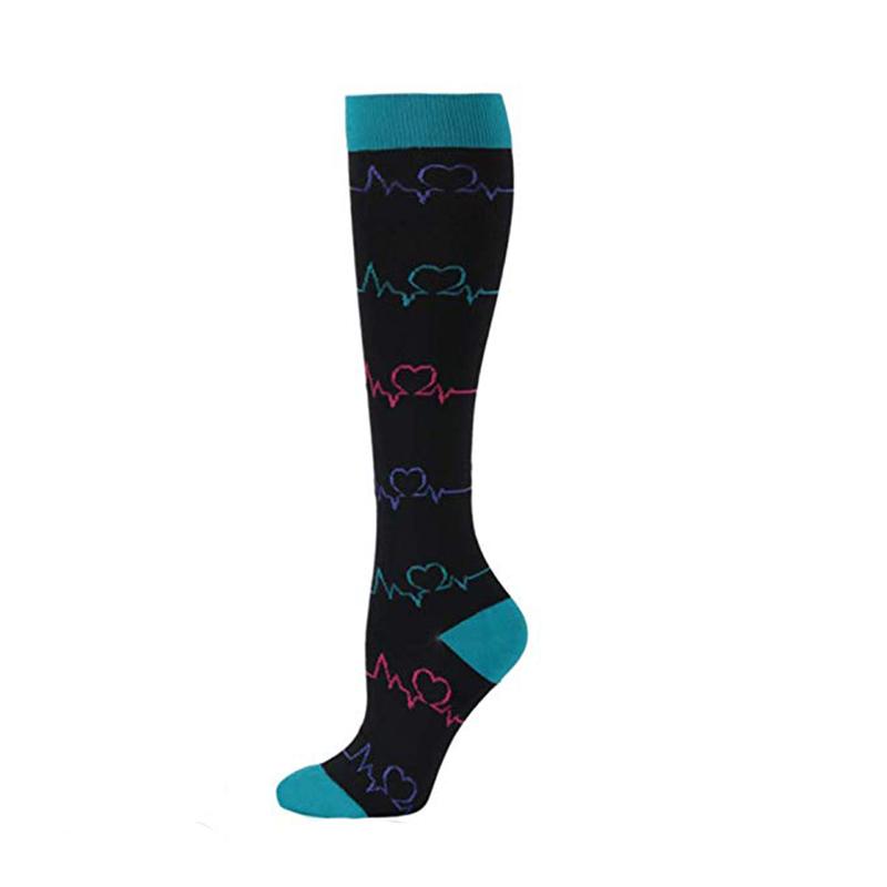 Huayasx Sports Compression Socks Pressure Rhombic Stripes Ball Love Hearts Stars Leopard Arrow Elastic Stockings Outdoor Sports