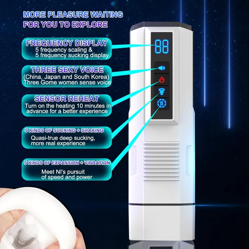 Automatic Male Masturbator with Heating, Suction & Thrusting - Vibrating Telescopic Sex Cup for Men, Realistic Pussy Blowjob Toy