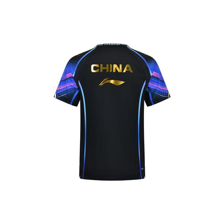 T-shirt Girocollo a Maniche Corte con Stampa a Quadri All-Over Li Ning da Uomo Top Neri AAYT029-1