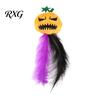 Soft Cat Chew Toy Halloween Pumpkin Toy, Squeaky Stuffed Self-entertainment Plush with Feathers for Indoor Cats