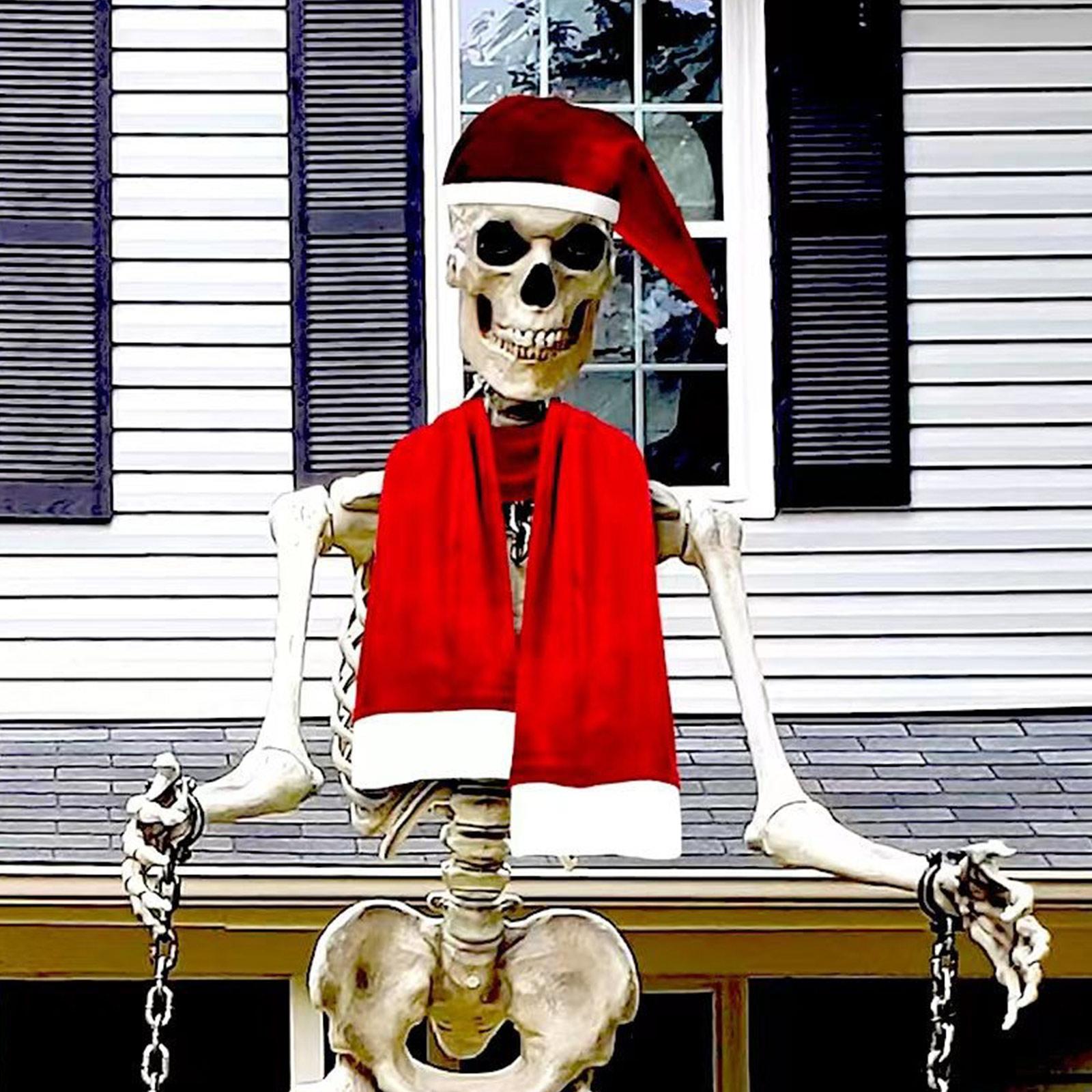 

Skeleton Christmas Outfits Scarf And Giant Santa Hat With Drawstring/Adhesive For Heavy Secure,Skeleton Accessories For Christmas Decorations Outdoor One Size
