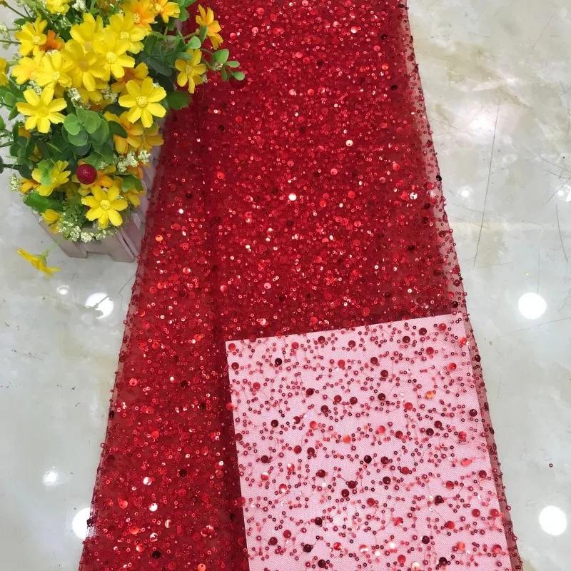 Luxury 3D Sequined Beaded Mesh Embroidered Lace Fabric Handmade Wedding Dress DIY Accessories Width 130cm 1Meter