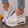 Fashion Fashion Embroidered Platform Sneakers for Women 2025 Summer Breathable Mesh Sports Shoes Woman Thick Sole Slip On Casual Shoes