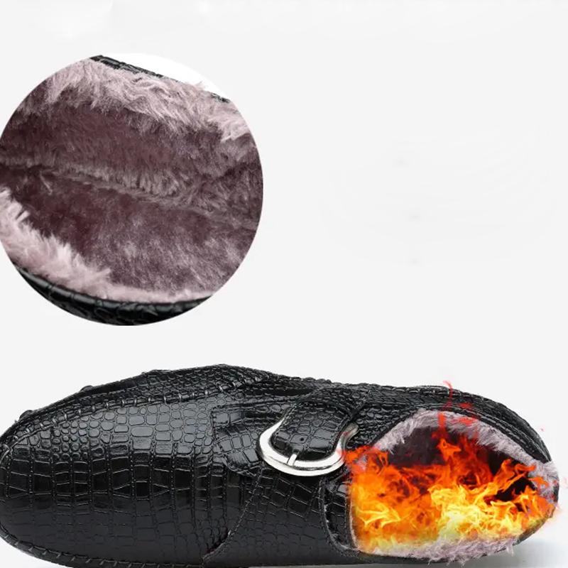 Fashion Winter Warm Fur Loafers Men Leather Casual Shoes Men Walking Footwear Non-slip Thick Sole Warm Men Sneakers Leather Moccasins