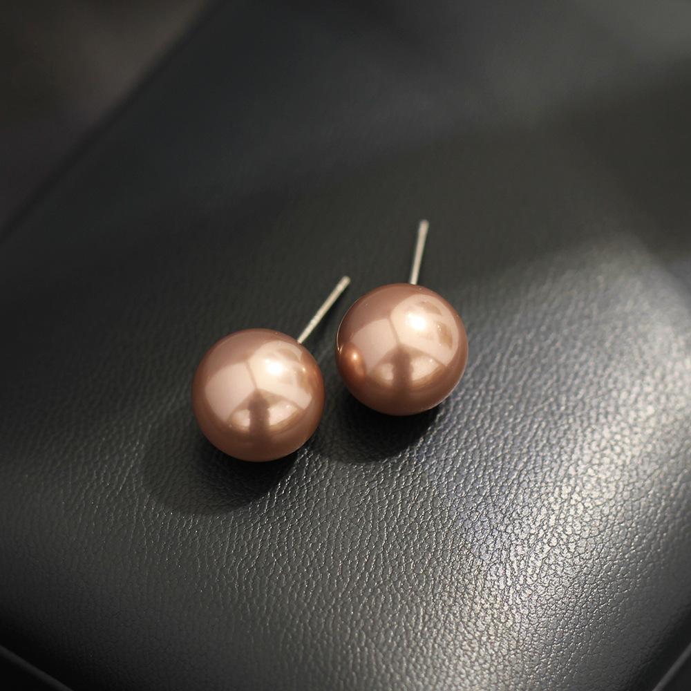 

Classic Versatile Coffee Gold Imitation Pearl 925 Silver Needle Earrings Versatile Single Bead 12mm Earrings Earrings Women s Jewelry