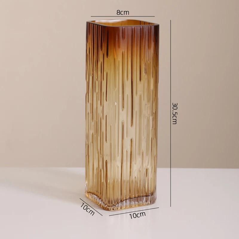 

Minimalist Square Glass Vase Amber Color Plant Pots Table Decoration Artificial Flowers Decorative Flower Arrangement Vases