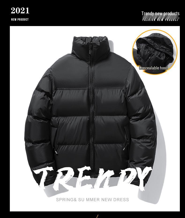 Men's Hong Kong Style Autumn/Winter Down Cotton Jacket - Stand Collar, Thickened, Casual, Versatile Outerwear