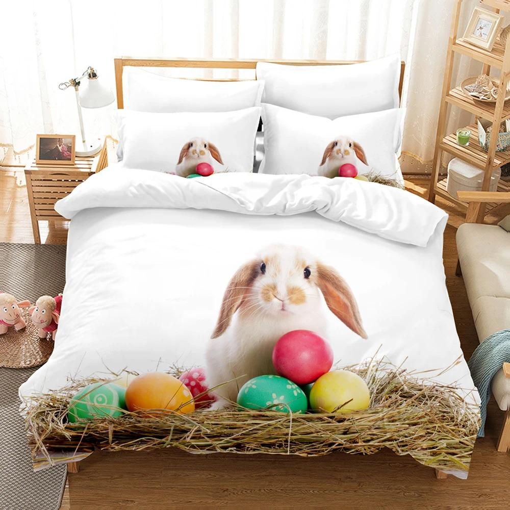 3D The Rabbit Bedding Sets Duvet Cover Set With Pillowcase Twin Full Queen King Bedclothes Duvet Cover