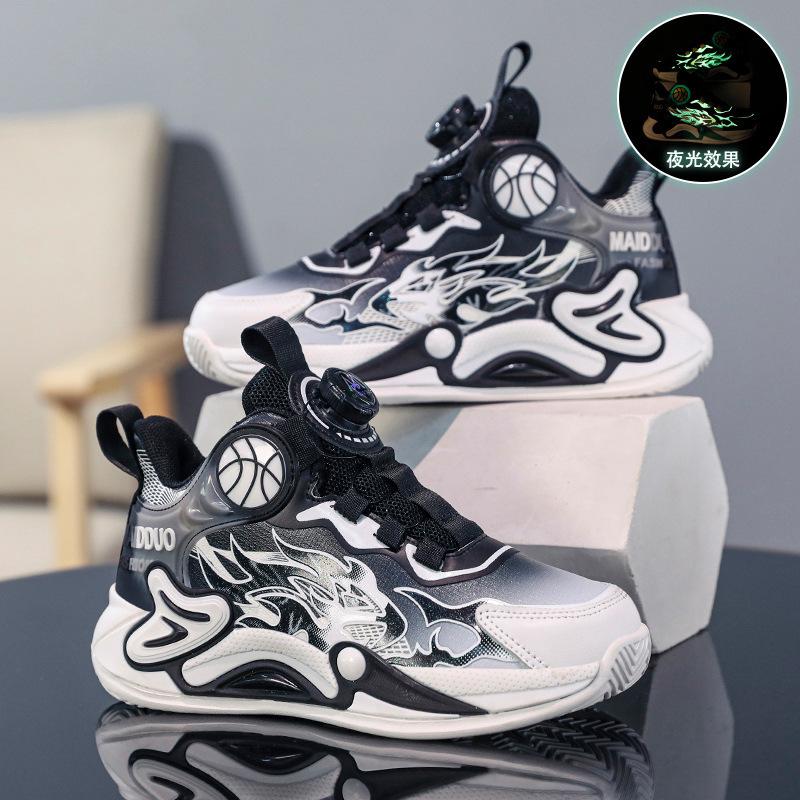 Children's basketball shoes boys' shoes summer 2025 new student sports shoes running rotating button mesh breathable