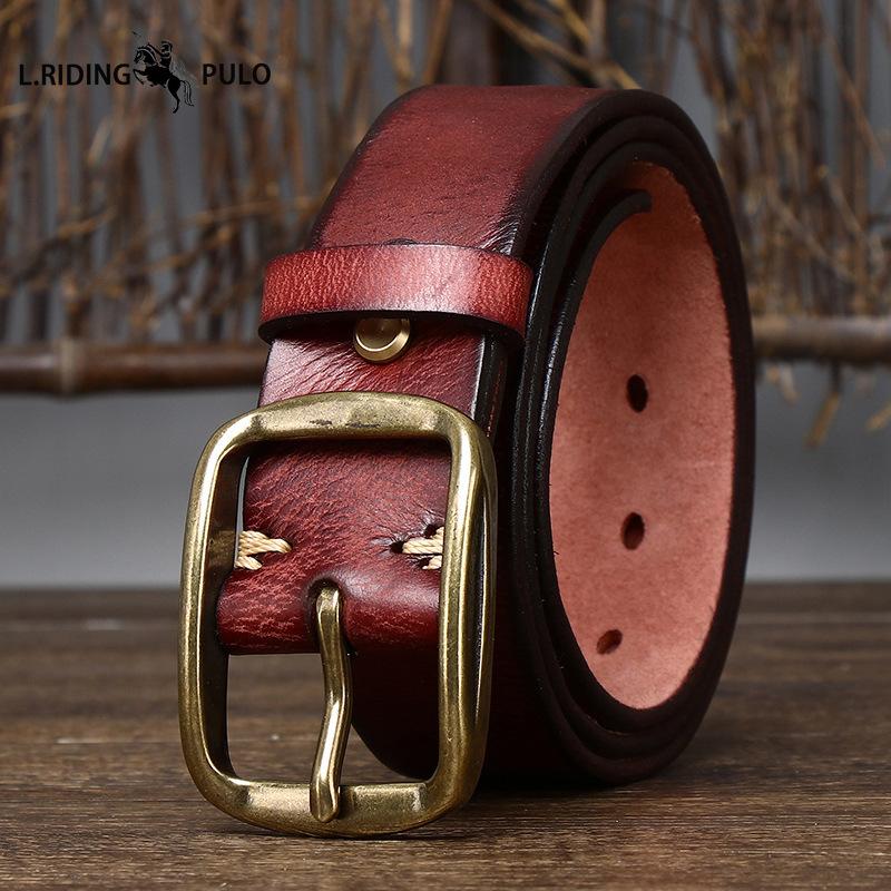 Retro Distressed Pleated Belt Men's Leather Pin Buckle Top Layer Cowhide Korean Casual Denim Belt
