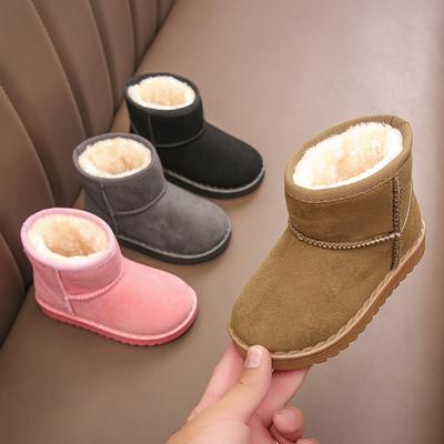 Botas de nieve para niños, niños y niñas, invierno, nuevos monos, botas cortas, zapatos de algodón de gamuza, zapatos térmicos de forro polar, para niños medianos y grandes
