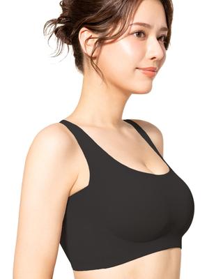 Night Size Can Be Used At Home or On the All Day Suitable for Both Day and Night [Bambi Water] Bra, Seamless, Set-up Compatible, Non-Wired, Black, L,