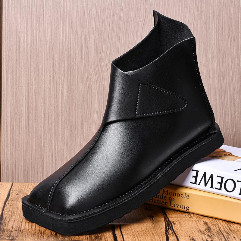 New Trend Mens Ankle Boots Genuine Leather Men Chelsea Boots Fashion Man Casual Shoes All-match High Top Shoes Motorcycle Boots