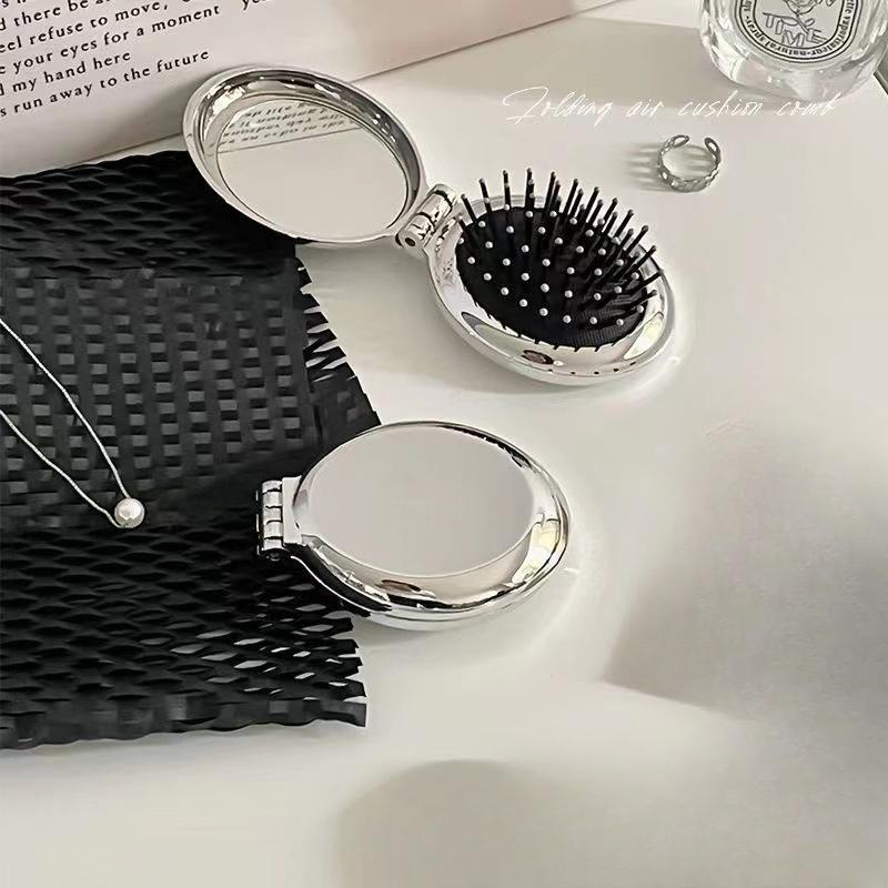 Cute Cartoon Folding Comb with Cosmetic Mirror for Girls Air Cushion Massage Portable Comb  Kids Dress Up Makeups Toy Gifts