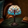 Vintage Style Table Ornament Tiffany Dragonfly Stained Glass Lamp, Blue Bedside Night Light, Handmade Art Lamp Decorative Atmosphere for Bedroom
