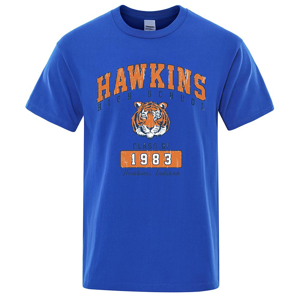 Hawkins High School Class Of 1983 Men T Shirt Funny Tiger Printed Clothing Cotton T-Shirts Breathable Short Sleeve