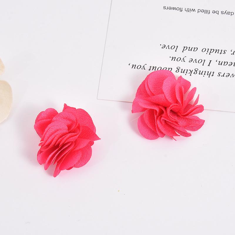 Handmade Chiffon Camellia Flower Earrings - 3cm Fabric Accessories