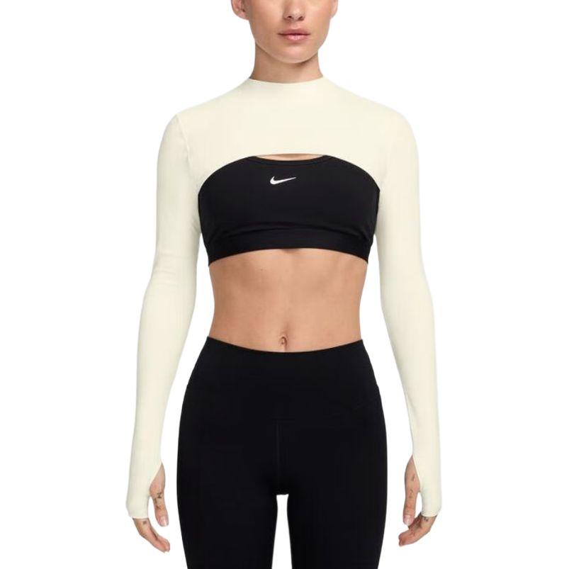 

Nike Comfortable Soft Long Sleeve Cropped Top Women tops Black Cream HJ1862-133 S
