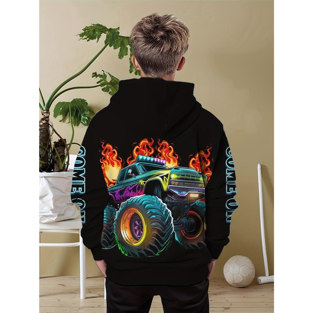 Fashionable Boy's Cool Colorful Car Pattern Digital Fun Print Casual Outdoor Comfortable Top