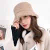 Girl Lamb Plush Autumn and Winter Korean Style Caps Pure Color Caps Lambwool Bucket Hat Female Hats