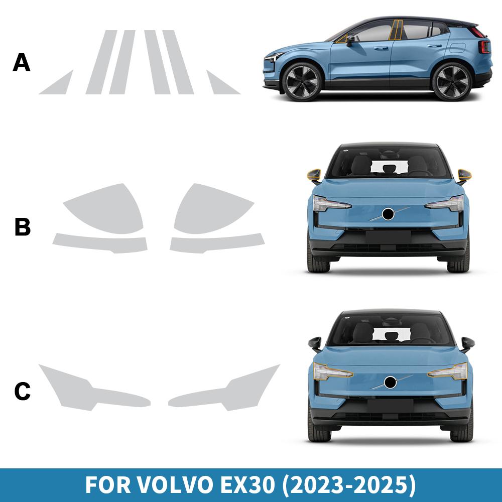 Protective Film for Volvo EX30 2023 2024 2025 TPU Anti-Scratch B Pillar Rearview Mirror Cover Transparent Black Smoke