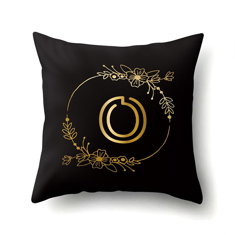 Polyester Pillowcase Black Gold Flower Home Decoration Print Pillowcase 26 English Letter Cushion Cover