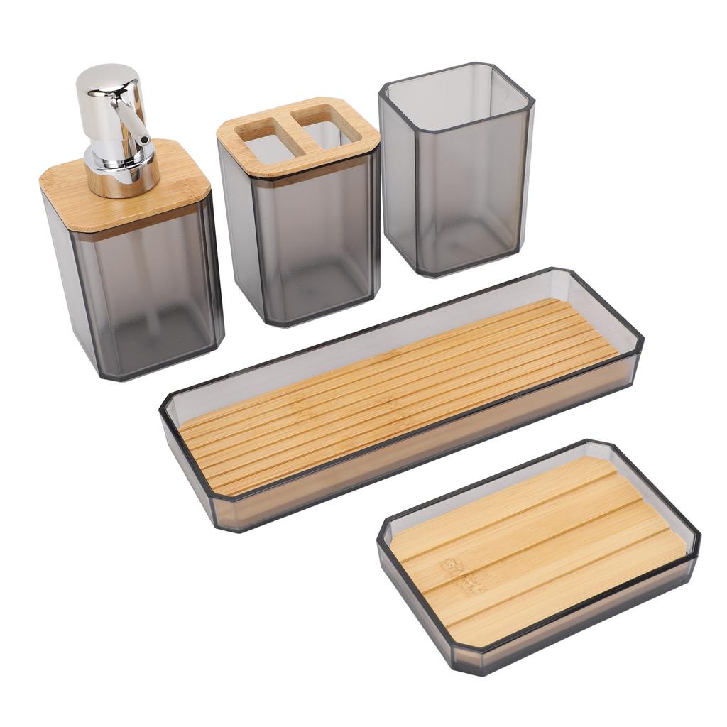 Bathroom Accessories Set Bath Ensemble Set with Toothbrush Holder Cup Lotion Bottles Soap Dish Tray