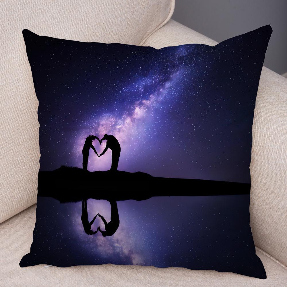 Star Galaxy Couple Silhouette Throw Pillow Cover Home Decor Cushion Case 40x40cm 16x16in