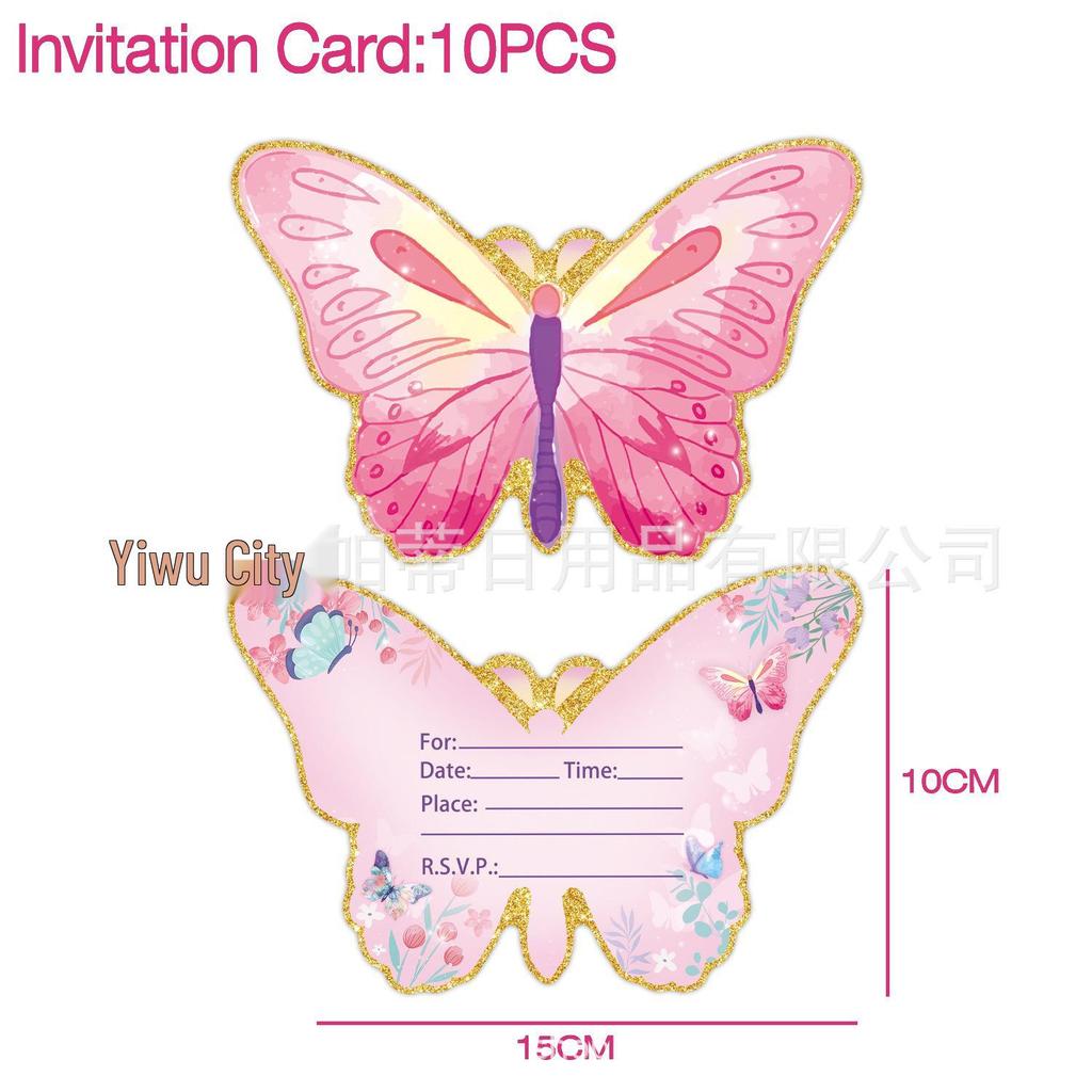 Pink Butterfly Birthday Party Supplies: Disposable Plates, Cups, Tablecloth, Banners, and Balloons for Girls