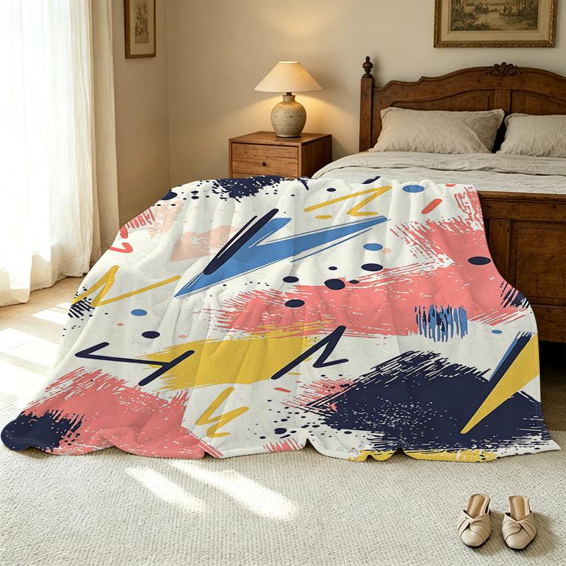 Thick Warm Flannel Blanket Abstract Art Design, Soft Skin-Friendly Blanket for Couch, Bed, Guest Room, Christmas & Halloween Use