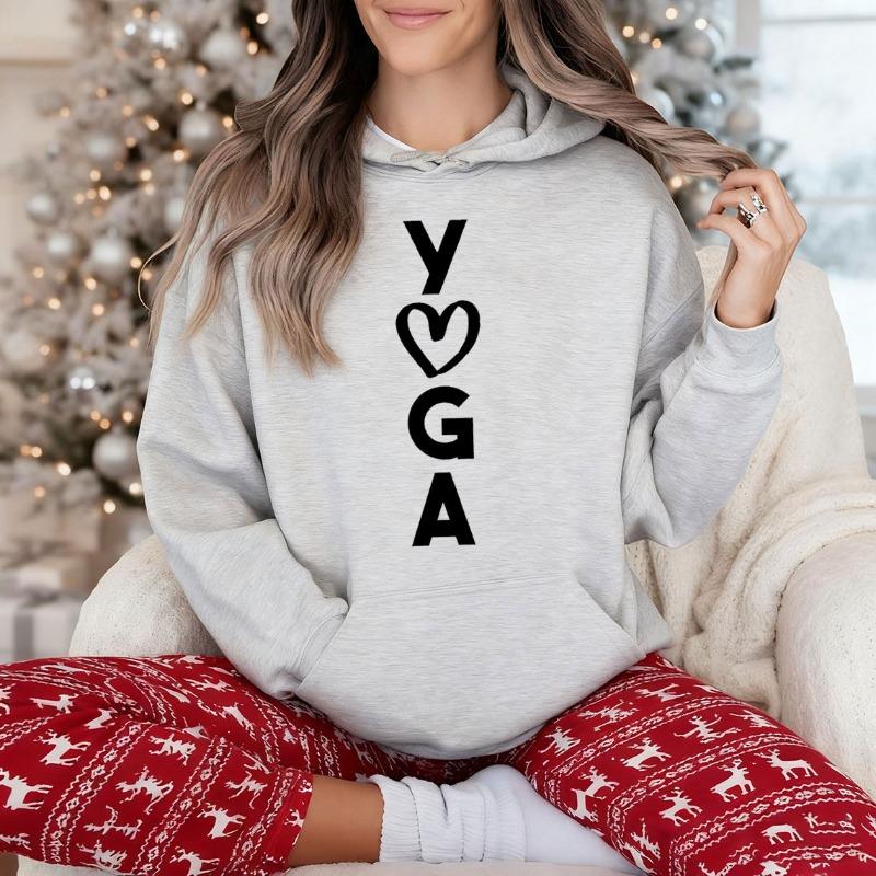 Women's Yoga Hoodie Love Yoga Graphic Print Hoody Meditation Sweatshirt Cozy Gifts Boho Spiritual Pullover Fall Winter Women Top
