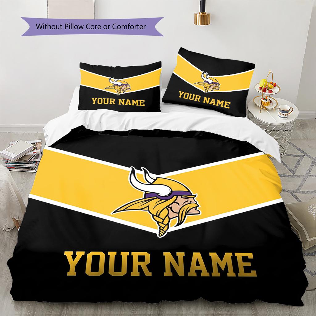 Custom Name Minnesota Vikings2 Pattern Bedding Quilt Set  Home Decoration  Gift (1 * duvet cover + 2 * pillowcase  without core)