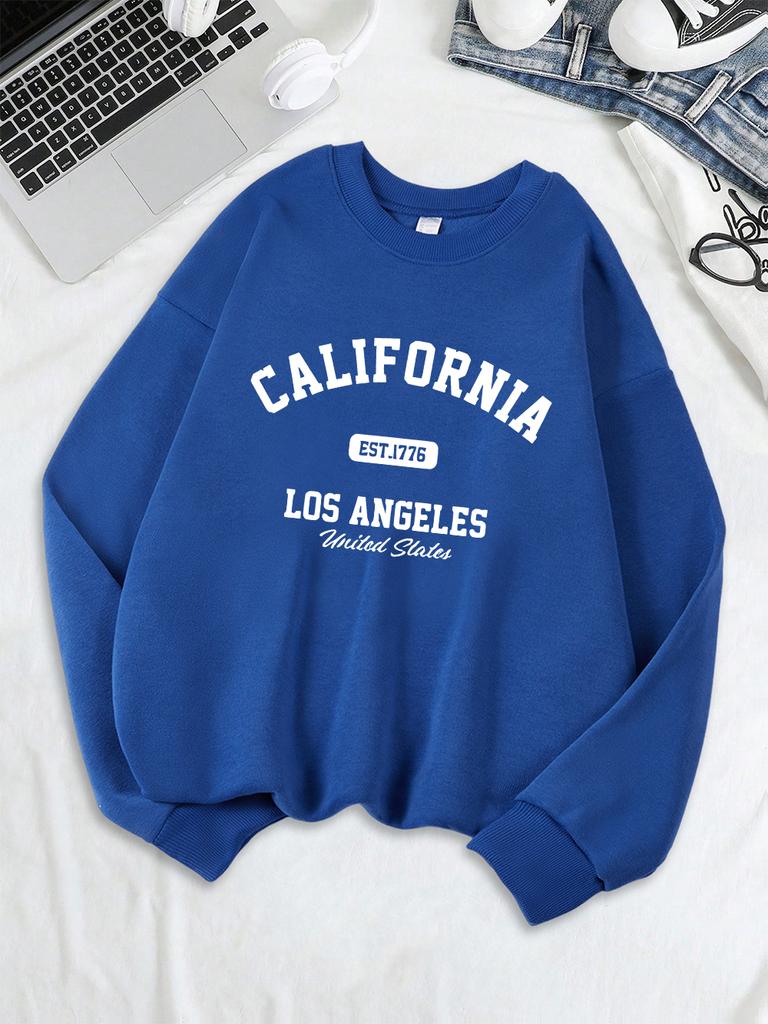 Kalifornien Los Angeles Gegr. 1776 Drucke Sweatshirts Damen Rundhals Basics Kapuzenpullover Locker Fleece Warme Oberteile Winter Damenbekleidung