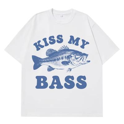 Retro Fishing T Shirt Kiss My Bass Funny Meme T-shirt Men Women Fashion Clothing T Shirt Summer Cotton Casual Harajuku T-shirts