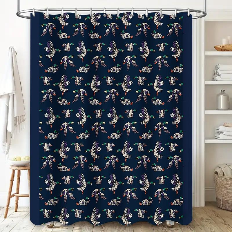 Tenda da Doccia Motivo Uccello Nero Impermeabile Decorazione Bagno Tessile per la Casa Vintage Stile Rustico Rivestimento Lavabile