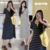 2026 Striped Round Neck Plus Size Maternity Summer Dress